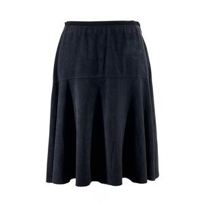 Elie Takari Women’s Faux Suede A-Line Midi Skirt Clean Raw Hem Black Size 4